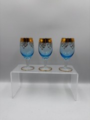Vtg Blue Gold Cordial Liqueur Glasses Set of 3 Ornate Twisted Stem 4.25″ Gilt