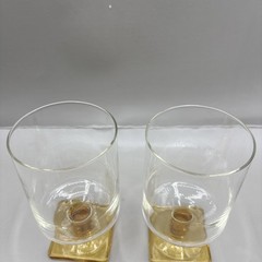 Set of 2 Vintage Federal Glass Topaz Nordic Square Base Stem Glasses Goblet MCM