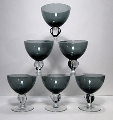 6 Swedish Crystal Gulli Champagne Sherbets Smoke Gray Seneca Ingrid 4 Lobe Stem