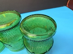 4 Vintage Fidenza Italy Green Embossed Floral Juice Glasses Mid-Century Modern