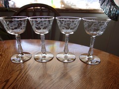 Champagne 6 Oz Rock Sharpe Debut Etched Floral Cut Blown Fancy Stem – Set of 4