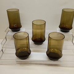 Vtg Libbey Tawny Impromptu Glass Tumblers Set of 5 5″ Smoke Brown Glasses