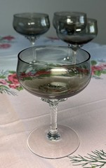 Set Of 4 Vintage SASAKI Coronation Smoke Gray Swirl Champagne Glasses 5” EXC