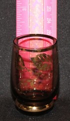 4 Smoke Black Glass Vintage Retro MCM Gold Foil Leaf Design Shot Glasses
