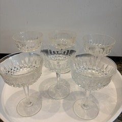 6 Vintage Anchor Hocking «Legacy» Champagne Coupe Glasses- Diamond Cut Stemware