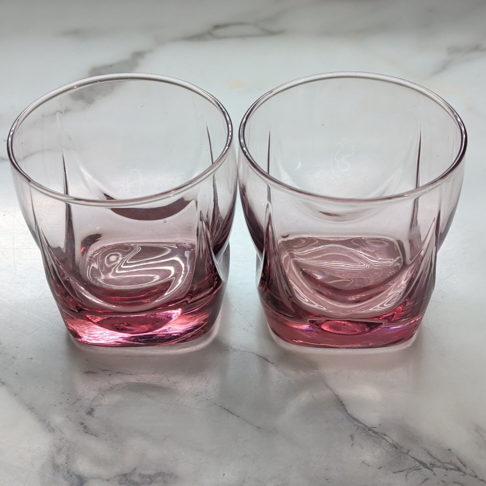 Libbey Imperial Plum Set of 2 Pink & Clear Glass Rocks Glasses, Square Base