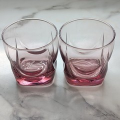 Libbey Imperial Plum Set of 2 Pink & Clear Glass Rocks Glasses, Square Base