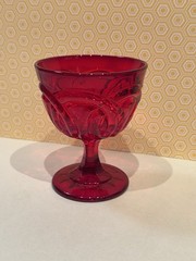 Vintage Double Ring Ruby Red Water / Wine GLASS Goblet Candy Dish LG Wright
