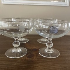 Set of 4 Princess House Dessert Dish 8 oz 4 1/2″ Heritage Etched Crystal 507