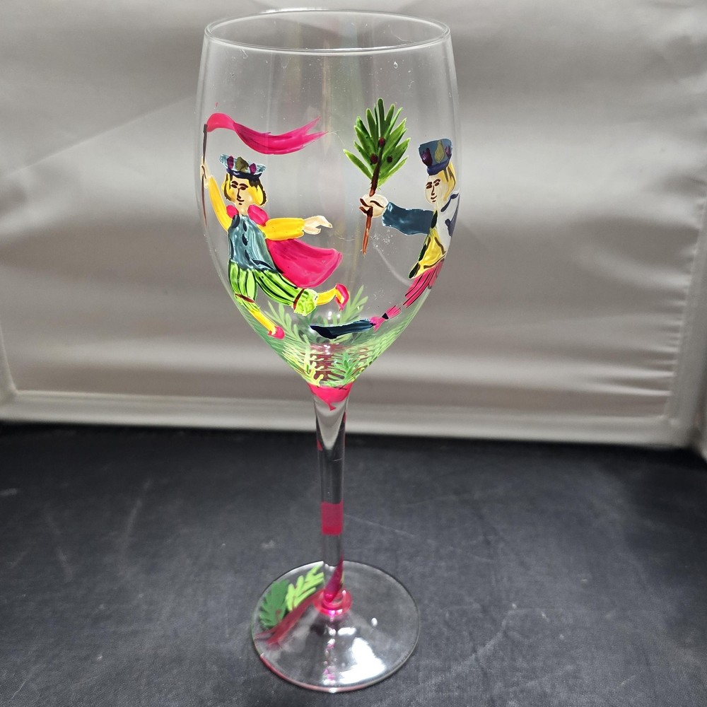 Block Basics 12 Days of Christmas Goblet 10 Lords A Leaping Hand Painted 9″