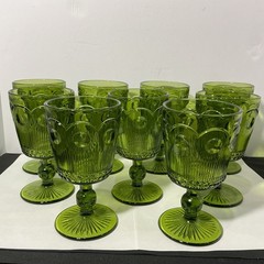 Set Of 9 Vintage Bartlett Collins St. Genevieve Green Water Goblets