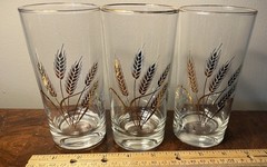 Vintage MCM Set Of 3 Homer Laughlin 22k Golden Wheat Pattern 12 oz Glasses 5.5in
