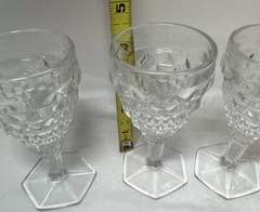 Vintage Clear Glass American Fostoria Hexagon Base Stem Wine Juice Glasses 4