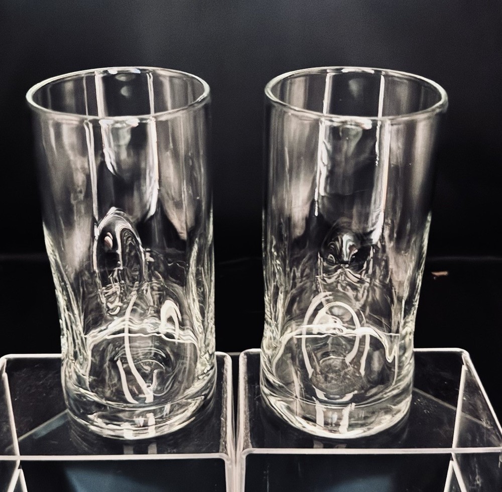 (2) Vintage Libbey Crisa Impressions Tumblers Clear Glass W Dimples Easy Hold