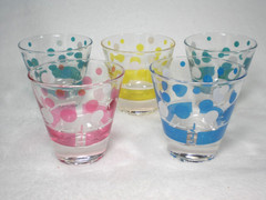 5 Vintage Fred Press Atomic Dot Glasses Pastel Mid Century Mod Signed
