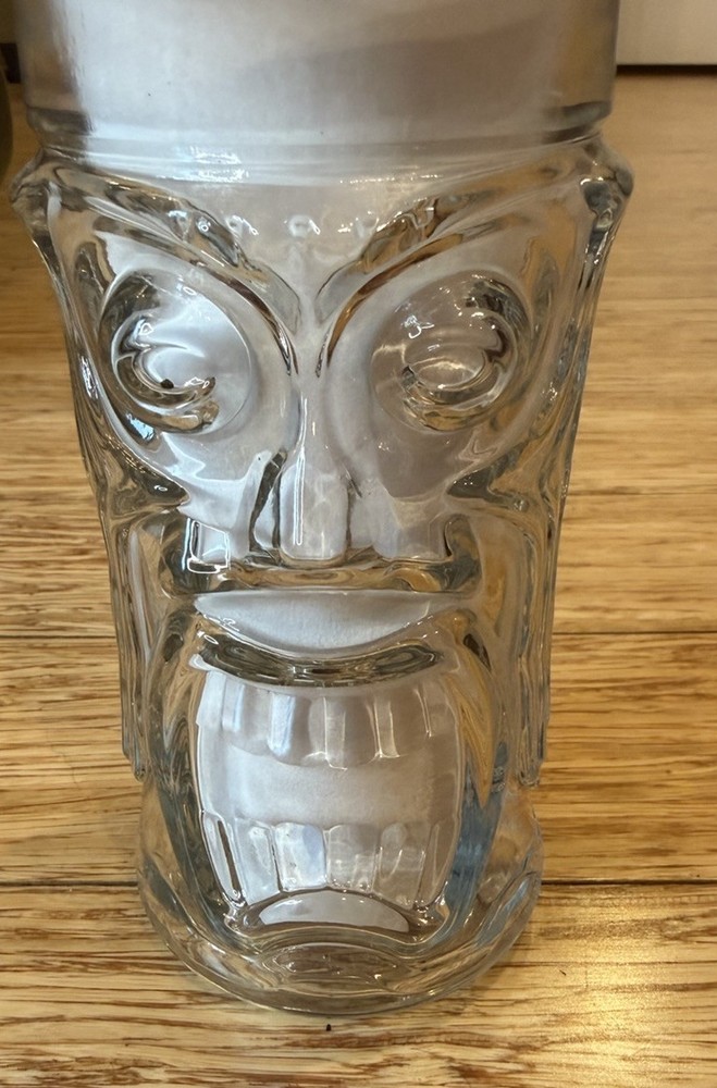 Tiki Screaming Monster Face Clear Glass Tumbler 6.5″ Anchor Hocking Hawaiian