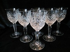 BRILLIANT BY AMERICAN CUT 6 WINE GLASSES NOTCHED MULTISIDED STEM CRISS CROSS FAN