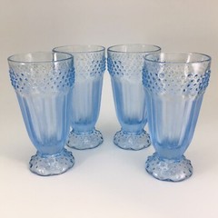 Gorham Tumbler Water Glasses 4 Emily’s Attic Ice Blue Herringbone High Ball