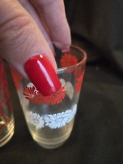 Set of 2 Vintage Mid-Century Modern red floral tumblers