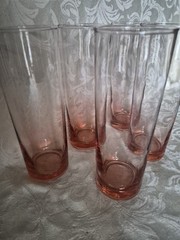 MCM Hand Blown Retro Pink Bubble Glass Bud Vases/Highball Glasses 7.25in Set/5