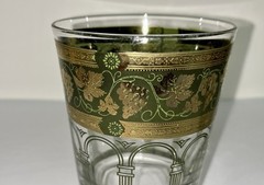 Vintage Pair MCM Green Gold Grapes & Columns Old Fashion Glasses
