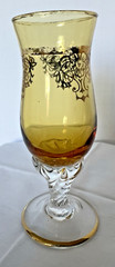 Set of 4 Tulip Cordial Cups – Amber & Clear w/gold colored trim- Twisted Stem