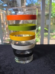 Anchor Hocking Fiesta Bands 24oz Large Glass Tumbler 7″ Tall MCM Vintage