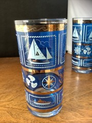 4 MCM Cobalt Blue 5.5” Nautical HighBall Glasses Barware Ship Sailboat jB1