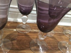 pair(s) Hand Blown Dark Purple Amethyst Clear 8» bulbous Stems Goblets mint