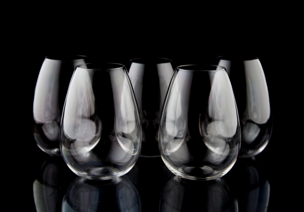 Vintage Stemless Wine Glasses 21 oz. Set of 5 Blown Crystal Clear Plain Barware