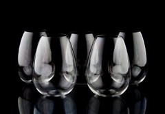 Vintage Stemless Wine Glasses 21 oz. Set of 5 Blown Crystal Clear Plain Barware