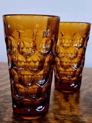(6) Vintage Imperial Glass Provincial Heavy Dark Amber Thumbprint Tumblers 5.75″