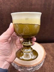 Vintage OTAGIRI Footed Pedestal GOBLET brown drip glaze w/grapes Made in Japan