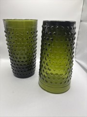 Pier 1 Emerald Green Hobnail Mouth Blown Drinking Glasses Set Of 2