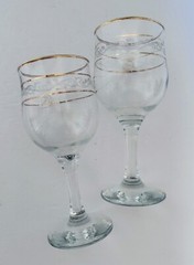 Turkish Wine Glasses Pasabache Circle of Art Etched Gold Trim Turkey Lot of Two