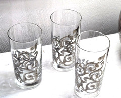 Vintage Libbey Platinum Scroll Collins Tumblers 12oz -set of 3