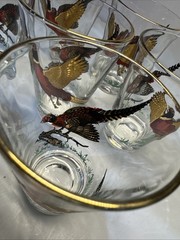 6 Hazel Atlas Pheasant Bar Glasses Old Fashion Ned Smith Game Birds 3 -5/8″