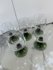 Vintage Luminarc France Roemer Green Ribbed Beehive Stem Wine Glasses Set of 5