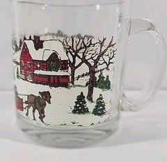 3pc Set Libbey Vintage Christmas Winter Village Scene Lowball Eggnog Glasses