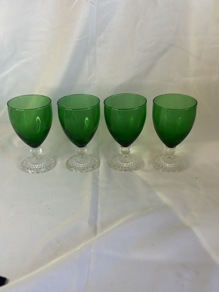 4 Anchor Hocking Bubble Foot GREEN Water Goblets 5 5/8″ Beautiful Color 💕💕💕