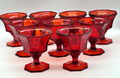 9 Nine Independence Glass Amberina Ruby Red Octagonal Dessert 4″ Sherbet Glasses