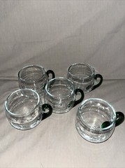 ❤️VTG SUSSMUTH, GERMANY 5 HANDBLOWN, CRYSTAL PUNCH CUPS, GREEN HANDLE