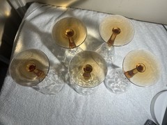Vintage 1930s Fostoria Cellini Loop Optic Amber Stem Wine Goblets – Set of 5