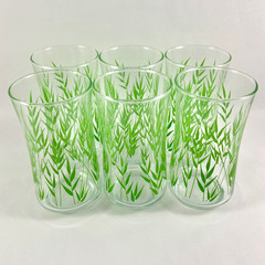 Vintage Libbey St. Clair Green Bamboo Leaf Glasses Set of 6
