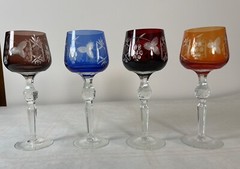 4 Bohemian Cut To Clear Wine Glasses 8oz.