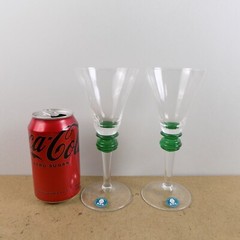 2 B.A.G. Czech Wine Wine Glasses Blue & Clear Barovier & Toso 7.1″ Tall