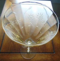 Crystal Topaz Gray-Cut Floral Optic Water Goblet 8 1/4 in 8 oz