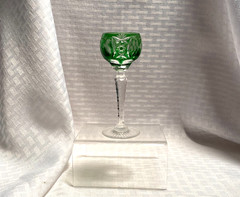 NACHTMANN TRAUBE CORDIAL CASED EMERALD GREEN CUT TO CLEAR CRYSTAL BOHEMIAN