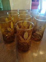 Libby Amber «Wheat and Ribbon» Tumbler. Set Of 7.