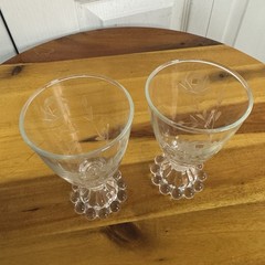2 VTG Anchor Hocking Berwick Boopie Juice/Wine Glasses 4-1/2” Tall Floral Etched